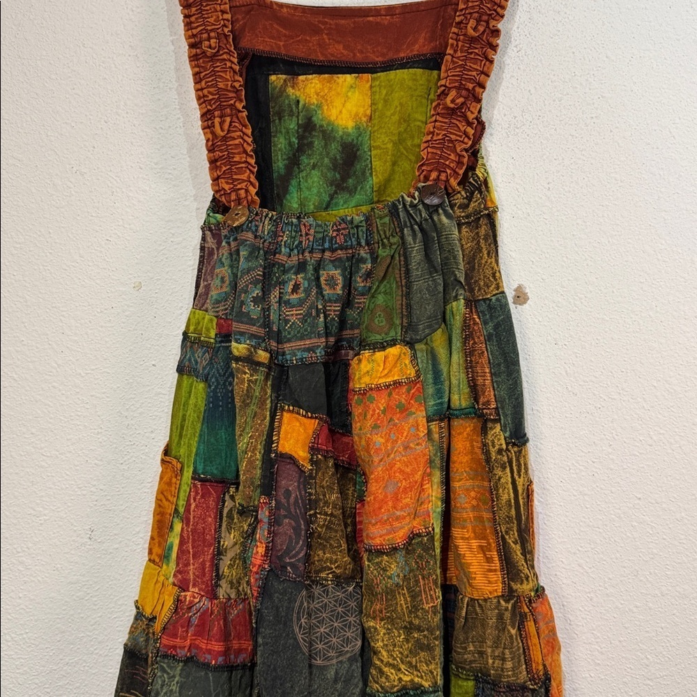 Handmade Bohemian Multi Color Wide-Leg Patchwork Cotton Jumpsuit size Medium - Picture 7 of 11
